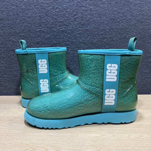 UGG Classic Clear Mini Winter Boots Rain Teal Blue Pull On Womens Size 10 - Picture 4 of 10